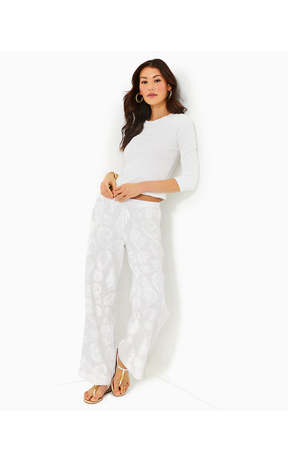 DAYLEN LINEN PALAZZO PANT, RESORT WHITE SHELL OF A GOOD TIME