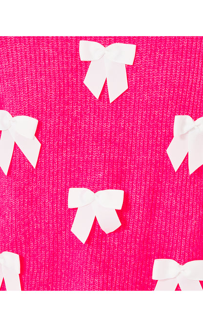 ZARIE SWEATER, HEATHERED PASSION FRUIT PINK PARTY BOWS