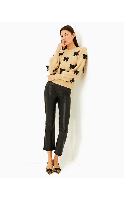 ZARIE SWEATER, HEATHERED WICKER TAN PARTY BOWS