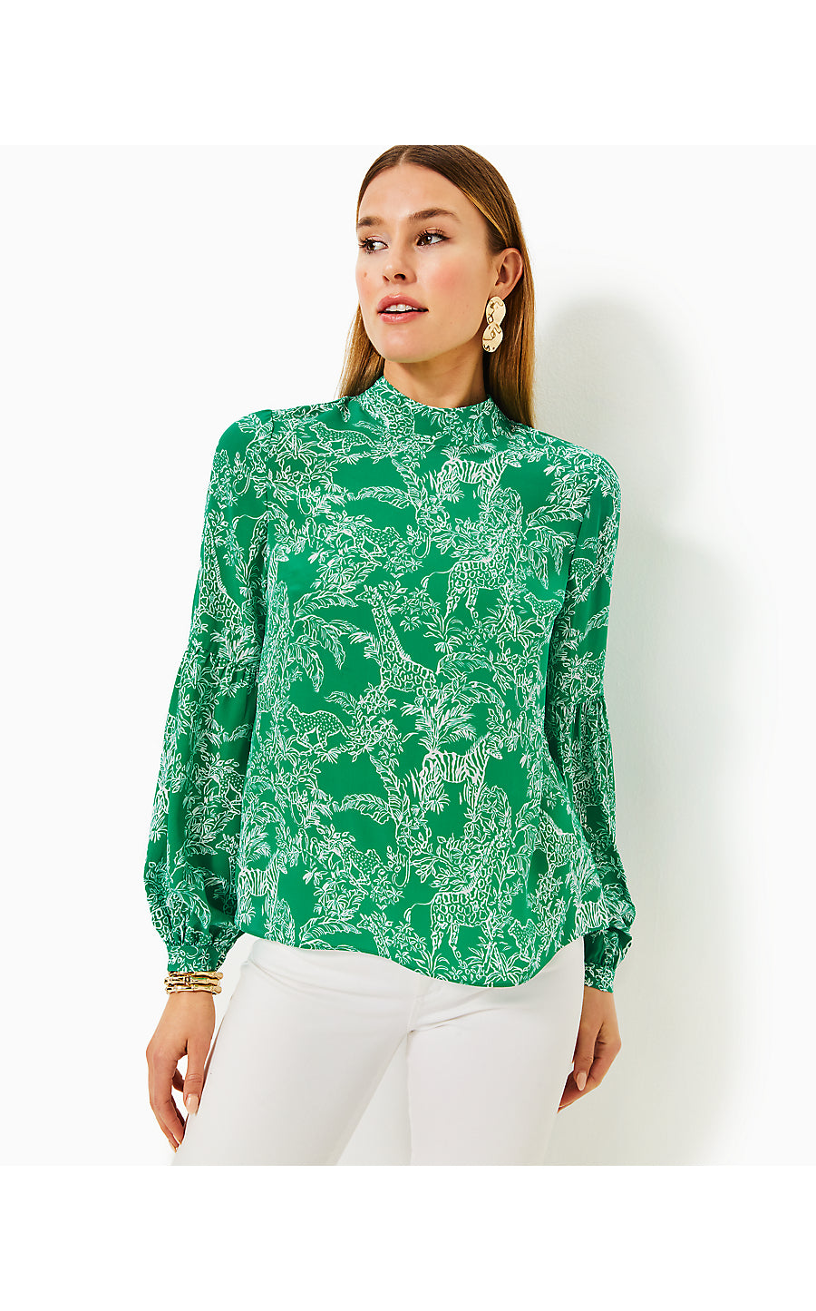 WITAKER SILK TOP, FIDDLE LEAF GREEN SAFARI PARTY