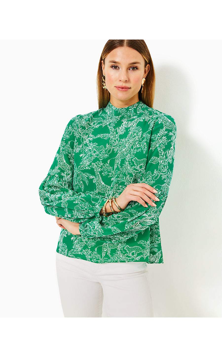 WITAKER SILK TOP, FIDDLE LEAF GREEN SAFARI PARTY