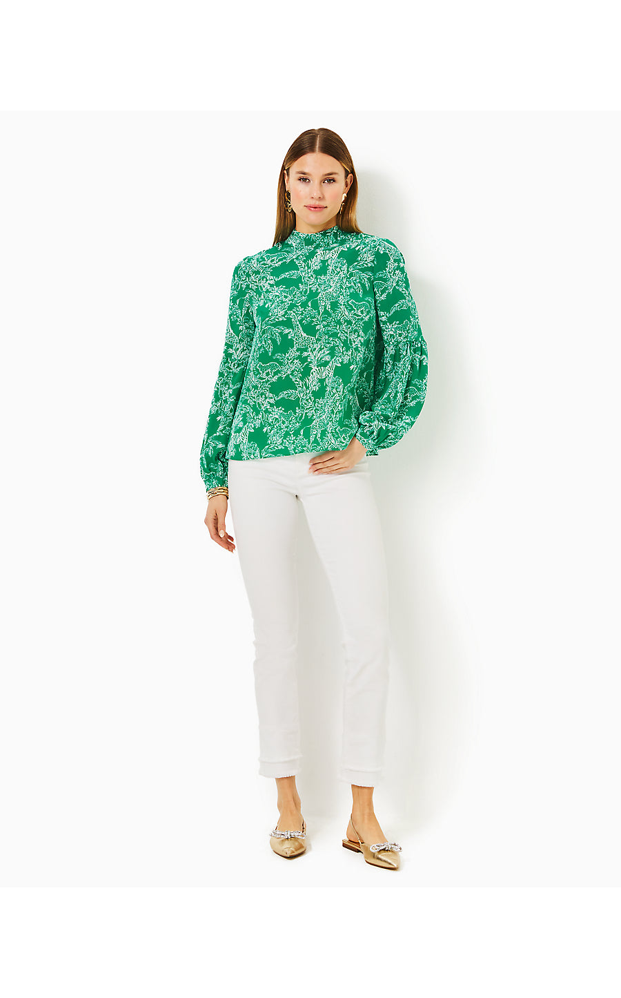 WITAKER SILK TOP, FIDDLE LEAF GREEN SAFARI PARTY