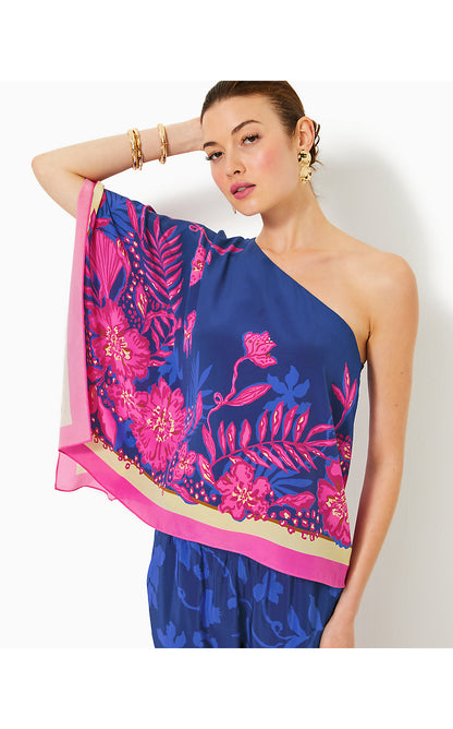 SCHAFFER SILK TOP, BLUE MED NEVER ENDING SUMMER ENGINEERED WOVEN TOP