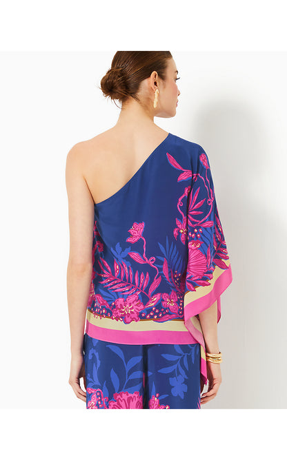 SCHAFFER SILK TOP, BLUE MED NEVER ENDING SUMMER ENGINEERED WOVEN TOP