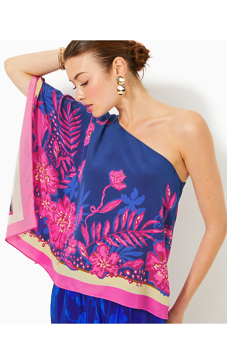 SCHAFFER SILK TOP, BLUE MED NEVER ENDING SUMMER ENGINEERED WOVEN TOP
