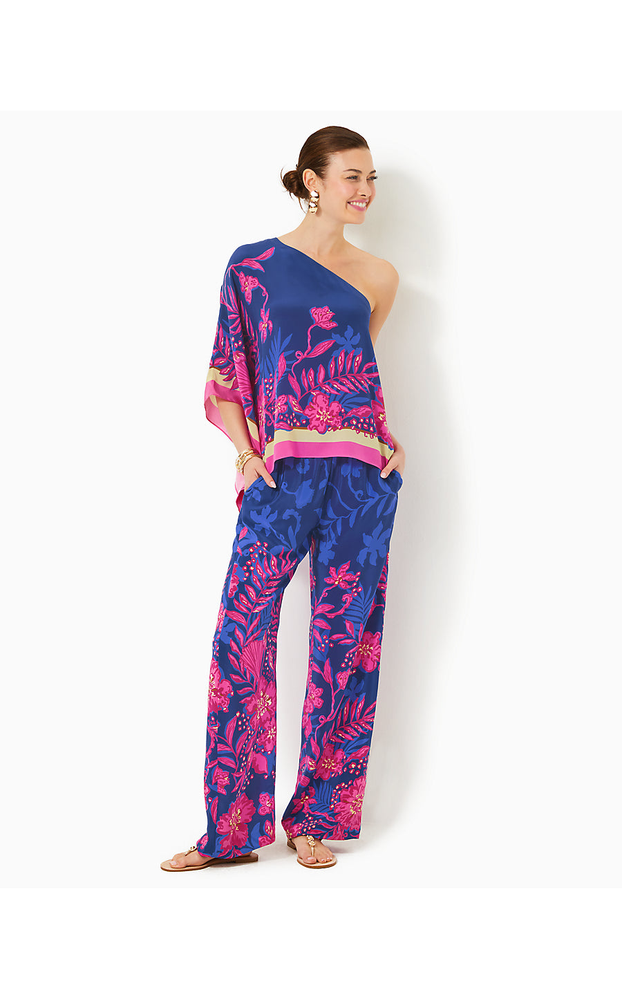 SCHAFFER SILK TOP, BLUE MED NEVER ENDING SUMMER ENGINEERED WOVEN TOP