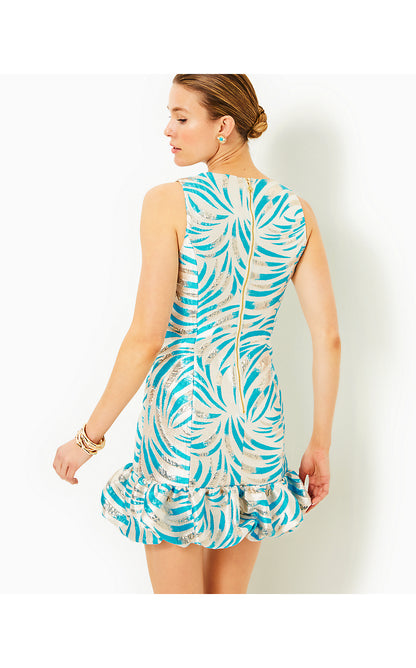 FAYLINN SHIFT DRESS, BREEZY AQUA MIDNIGHT SPARKS BROCADE