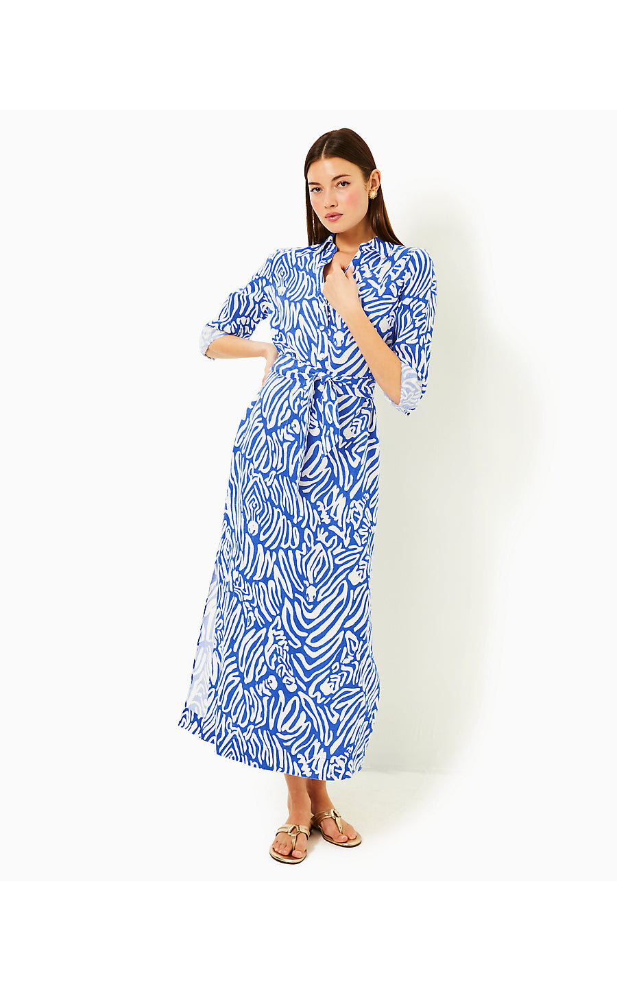 MILLICENT LINEN MAXI SHIRTDRESS, MARTINIQUE BLUE ZEE BEBE OVERSIZED