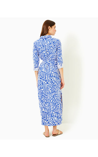 MILLICENT LINEN MAXI SHIRTDRESS, MARTINIQUE BLUE ZEE BEBE OVERSIZED