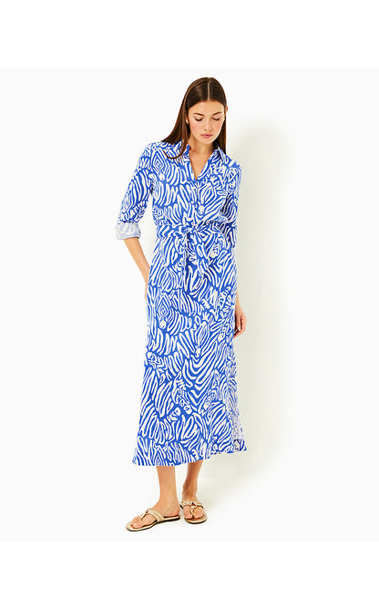 MILLICENT LINEN MAXI SHIRTDRESS, MARTINIQUE BLUE ZEE BEBE OVERSIZED