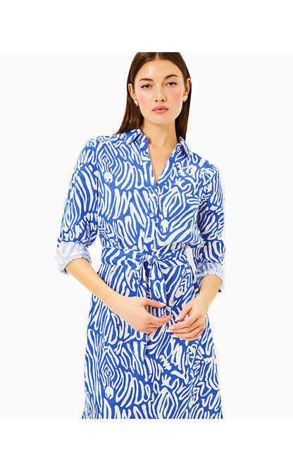 MILLICENT LINEN MAXI SHIRTDRESS, MARTINIQUE BLUE ZEE BEBE OVERSIZED