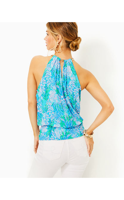 BOWEN HALTER TOP, LAS OLAS AQUA STRONG CURRENT SEA ENGINEERED KNIT TOP