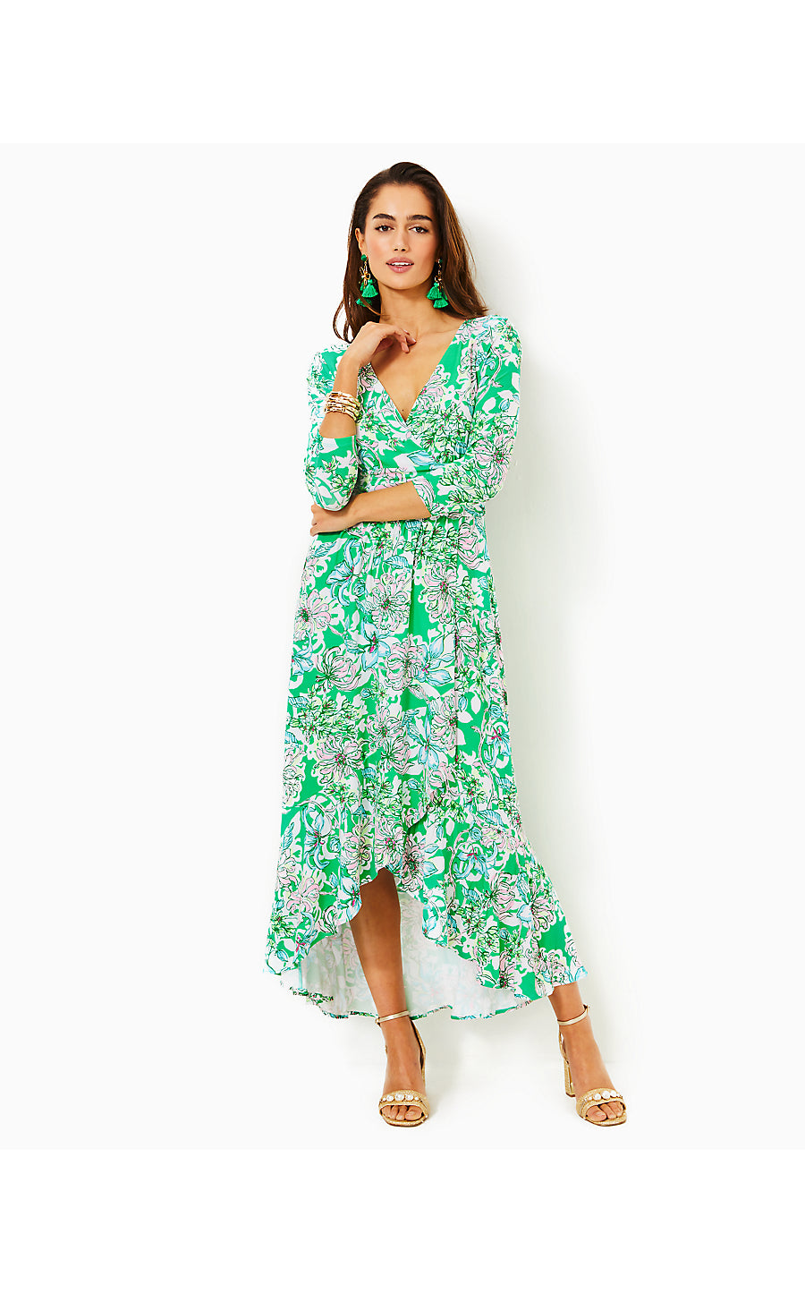 MOANA 3/4 SLEEVE MAXI DRESS, SPEARMINT BLOSSOM VIEWS