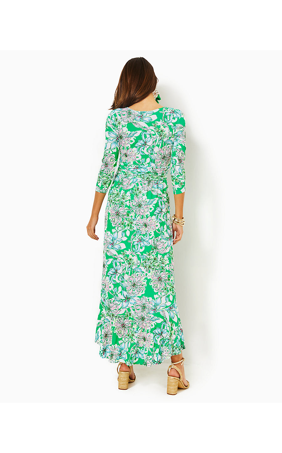 MOANA 3/4 SLEEVE MAXI DRESS, SPEARMINT BLOSSOM VIEWS