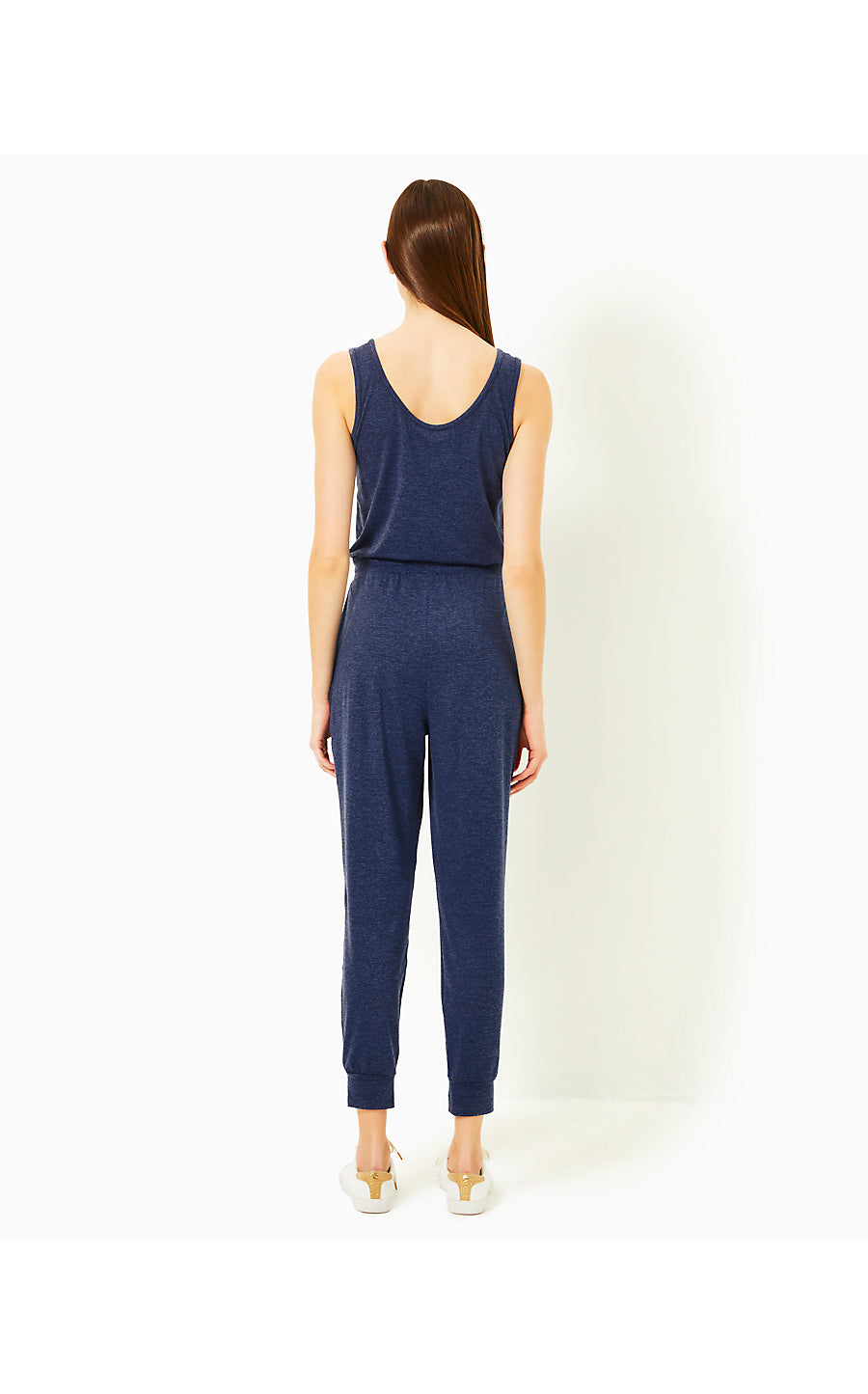 MAISIE UPF 50+ JUMPSUIT, HEATHERED MED BLUE X NOIR