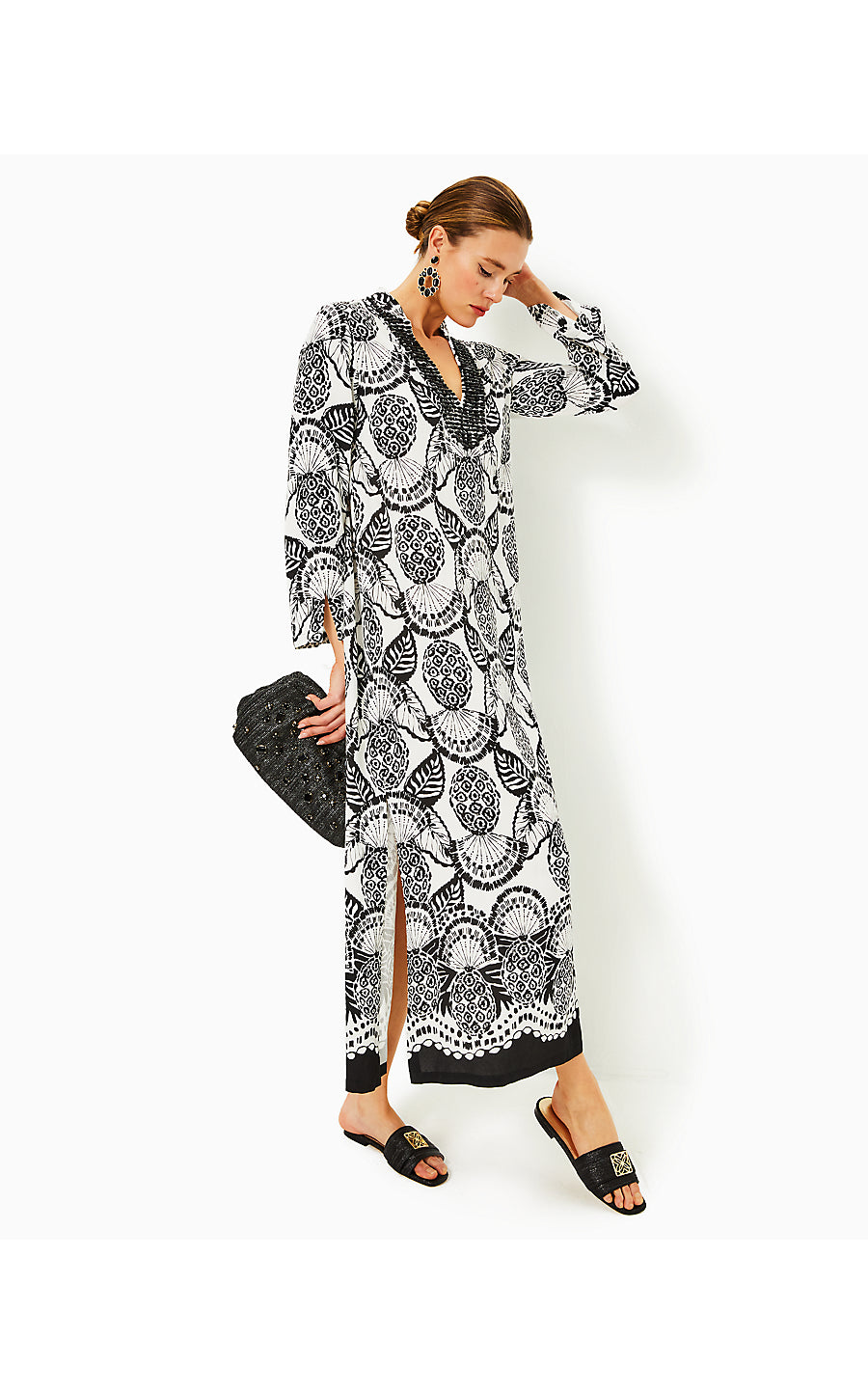 IRELLA MAXI CAFTAN DRESS, COCONUT PINEAPPLE PRINCESS ENGINEERED WOVEN DRESS