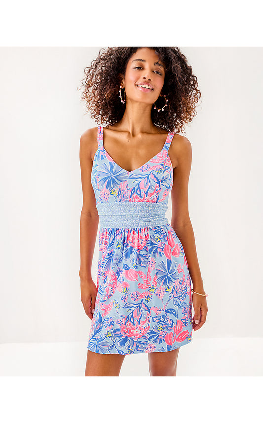 NEMY SKIRTED ROMPER, MULTI ELEPHANT SPLASH ENGINEERED ROMPER
