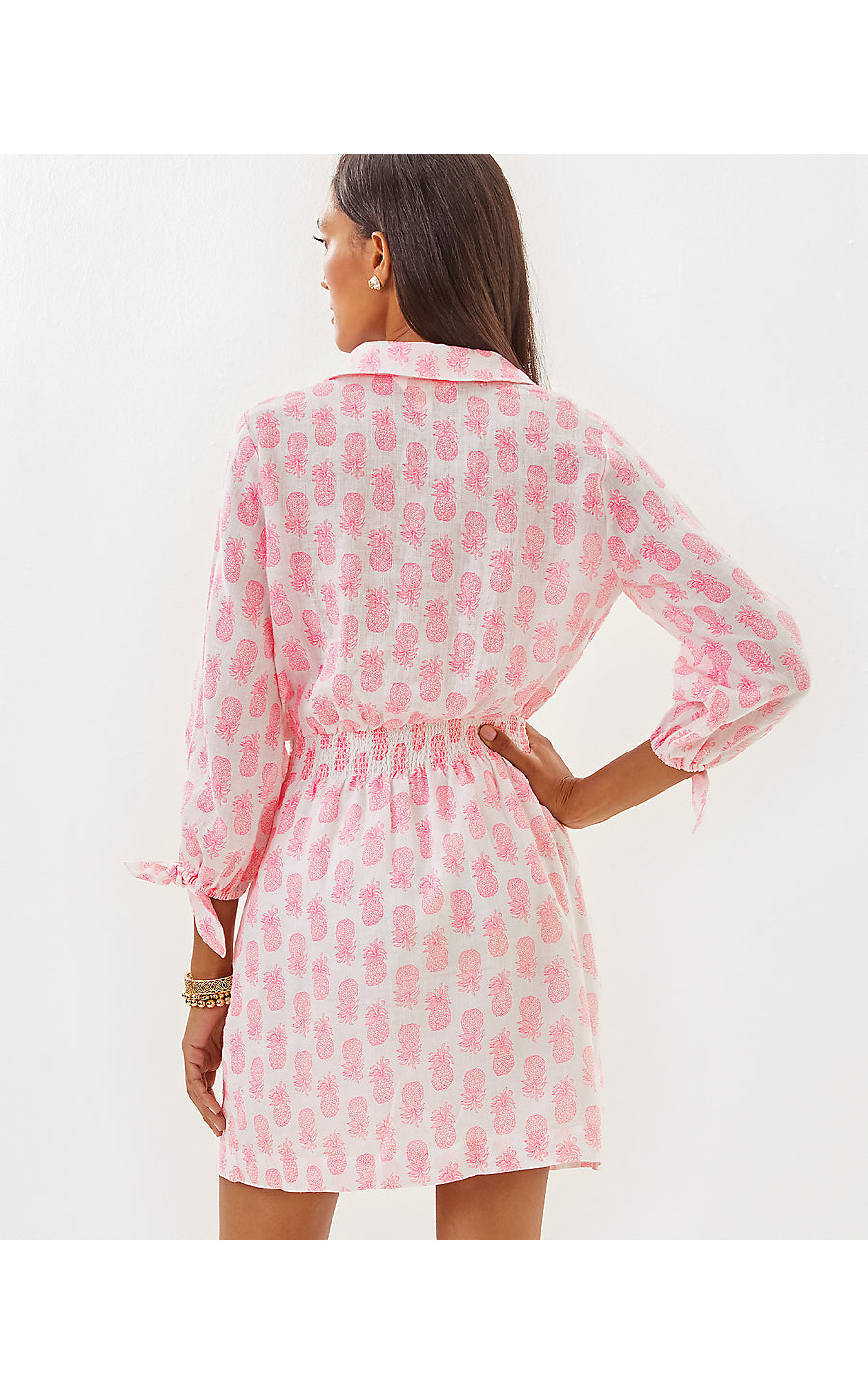 ABRALYNN LONG SLEEVE LINEN DRESS, ROUSSEAU PINK SLICE OF SUNSHINE
