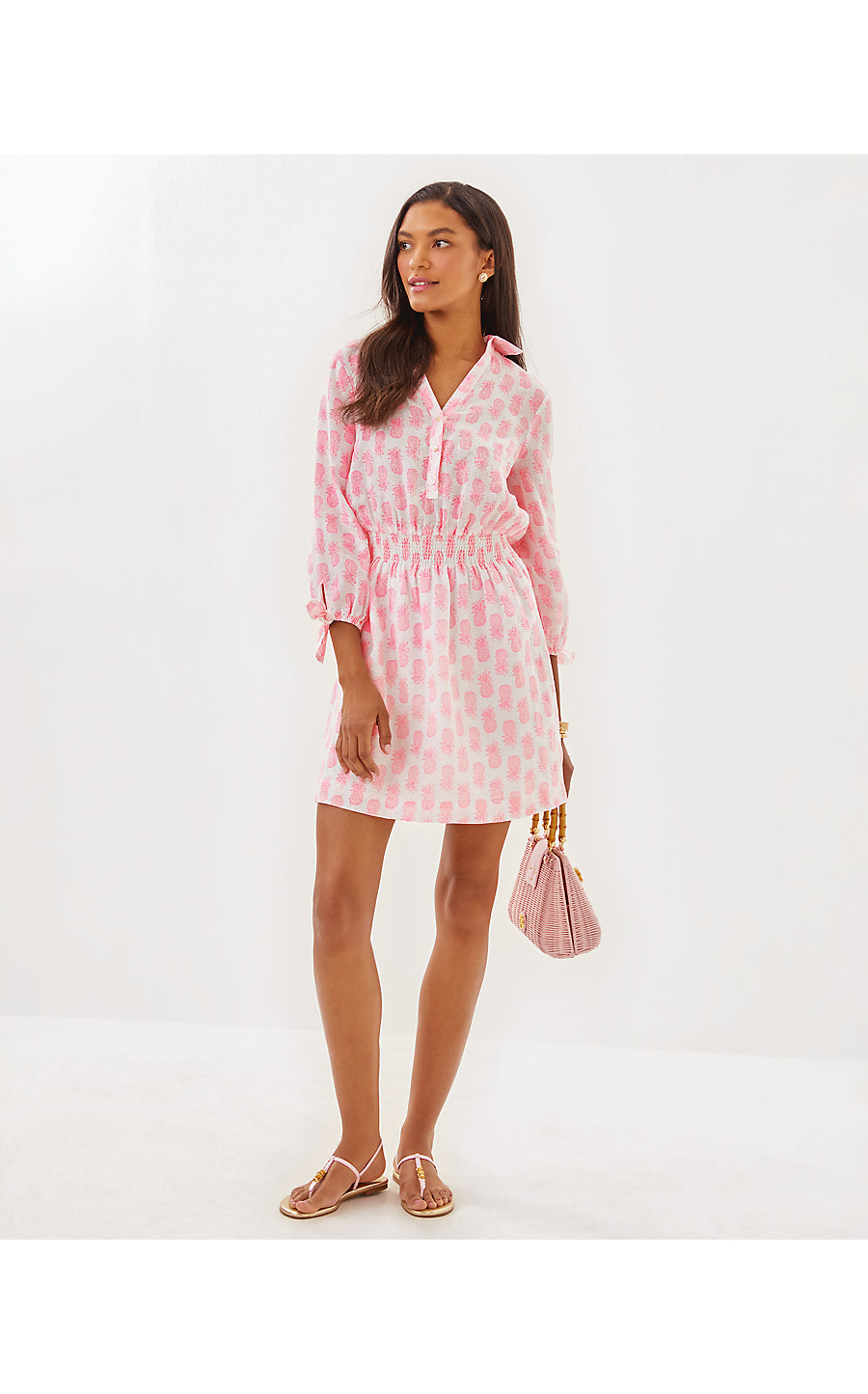 ABRALYNN LONG SLEEVE LINEN DRESS, ROUSSEAU PINK SLICE OF SUNSHINE
