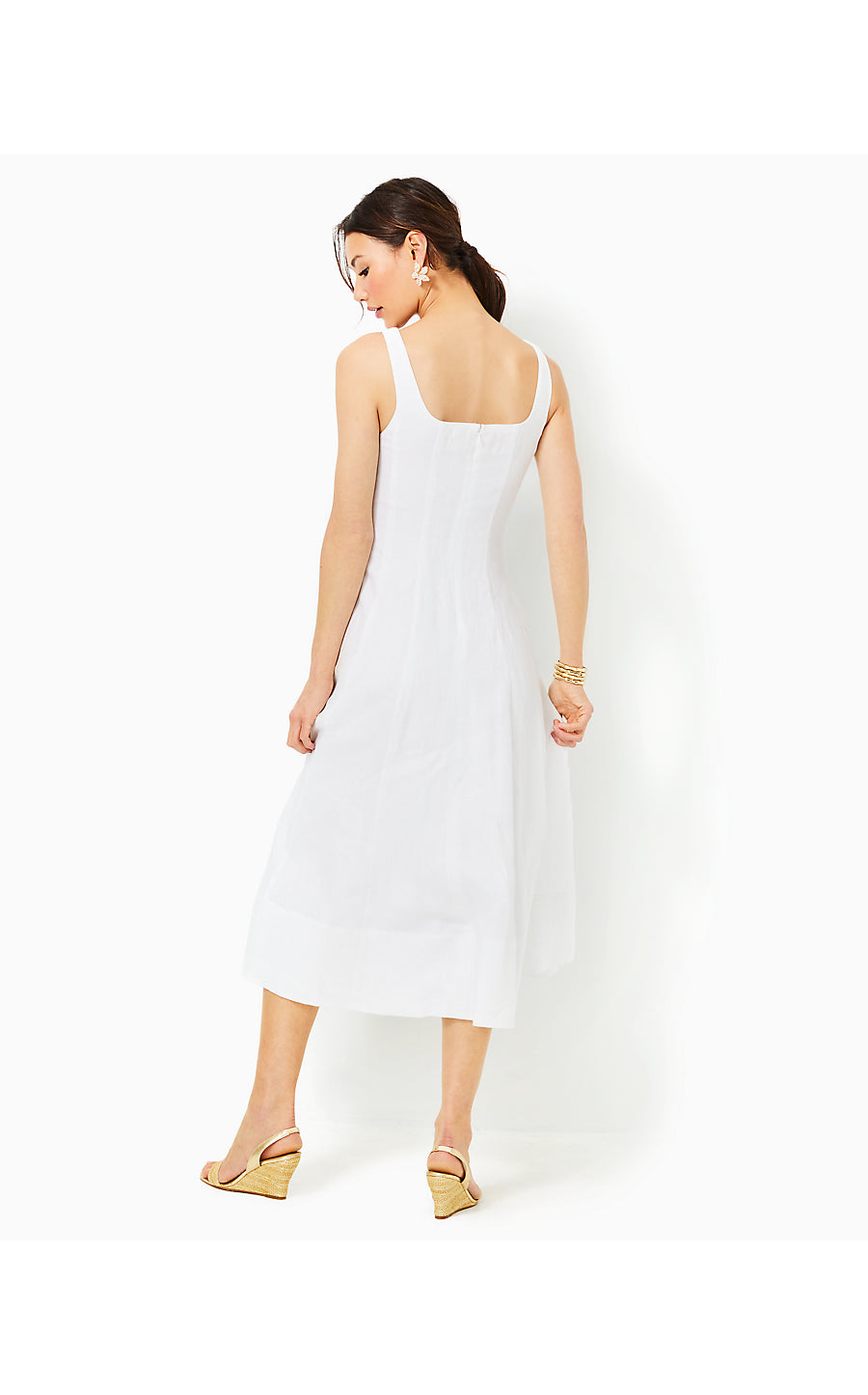 CALINA LINEN MIDI DRESS, RESORT WHITE