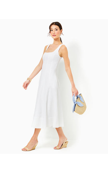 CALINA LINEN MIDI DRESS, RESORT WHITE