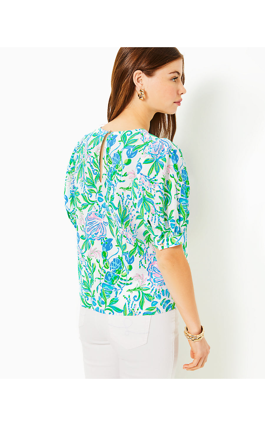 MASIELEIGH SHORT SLEEVE COTTON TOP, RESORT WHITE JUST A PINCH