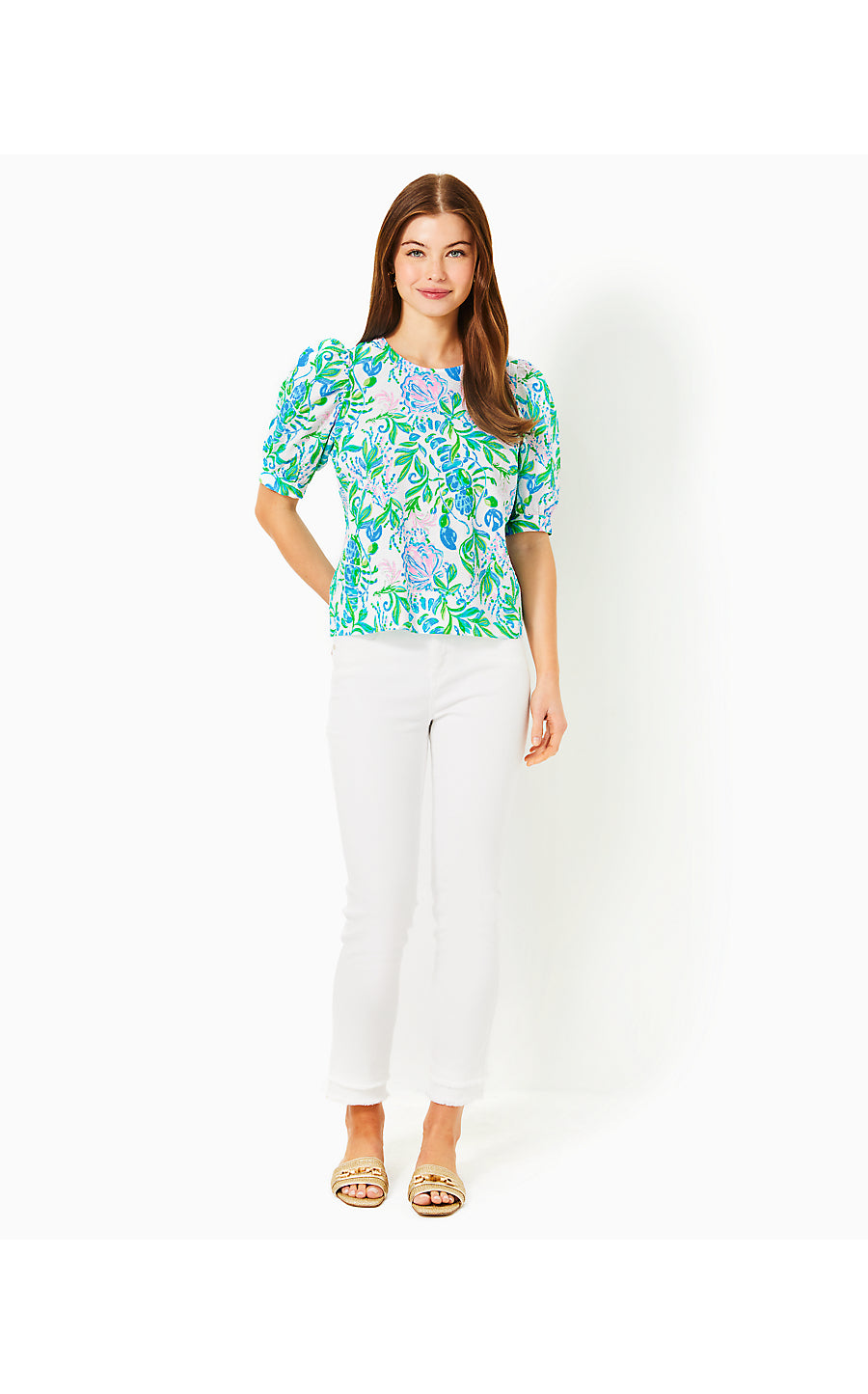 MASIELEIGH SHORT SLEEVE COTTON TOP, RESORT WHITE JUST A PINCH