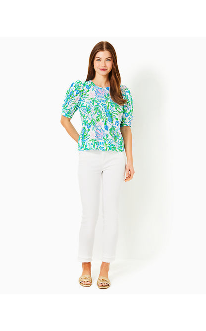 MASIELEIGH SHORT SLEEVE COTTON TOP, RESORT WHITE JUST A PINCH