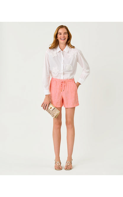 CROIX LINEN SHORT, SUNSET ORANGE X CONCH SHELL PINK SAINT TROPEZ STRIPE
