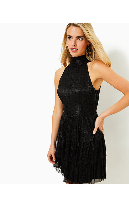WYN DRESS, NOIR METALLIC KNIT CRINKLE