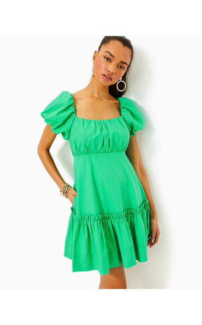 NASTIA SHORT SLEEVE COTTON DRESS, SPEARMINT