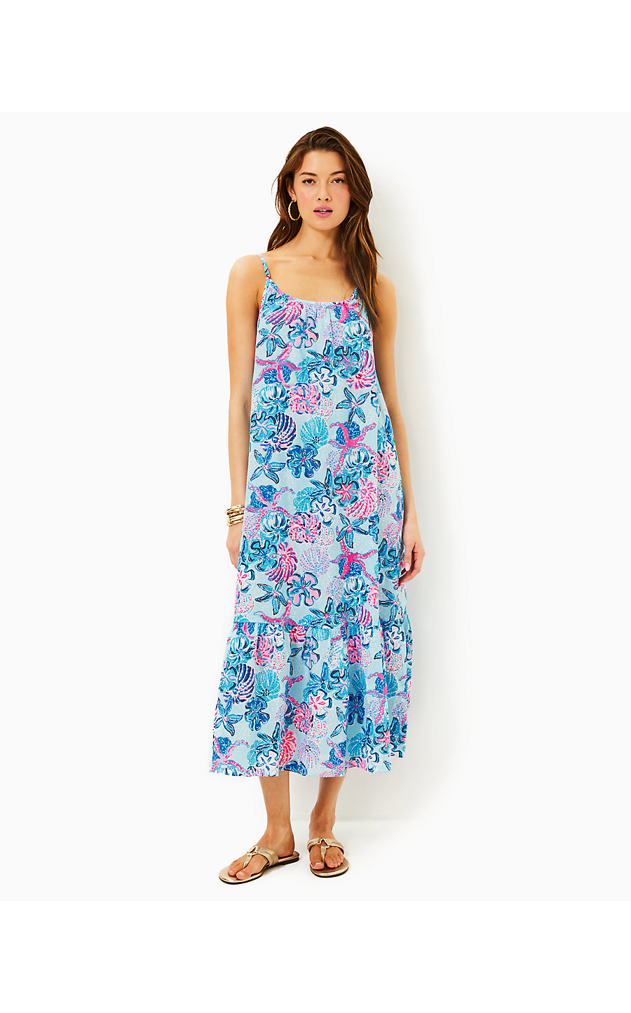 AMERIE LINEN MIDI DRESS, MULTI BAHAMAS BEACHCOMBER