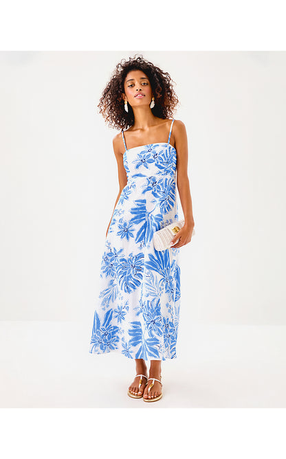 JORGIAN LINEN MIDI DRESS, RESORT WHITE JET SET JUNGLE
