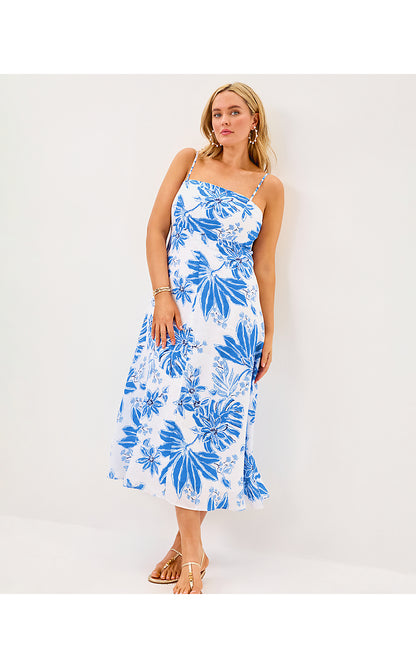 JORGIAN LINEN MIDI DRESS, RESORT WHITE JET SET JUNGLE