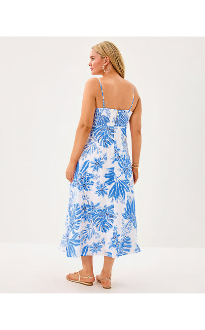 JORGIAN LINEN MIDI DRESS, RESORT WHITE JET SET JUNGLE
