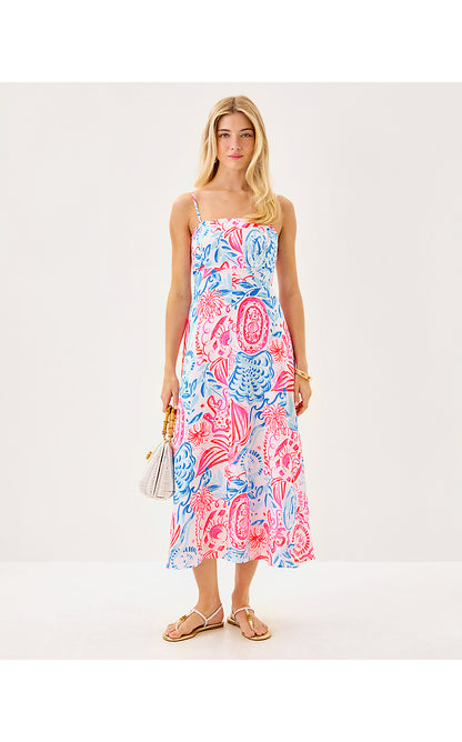 JORGIAN LINEN MIDI DRESS, RESORT WHITE SUN SEA SAND