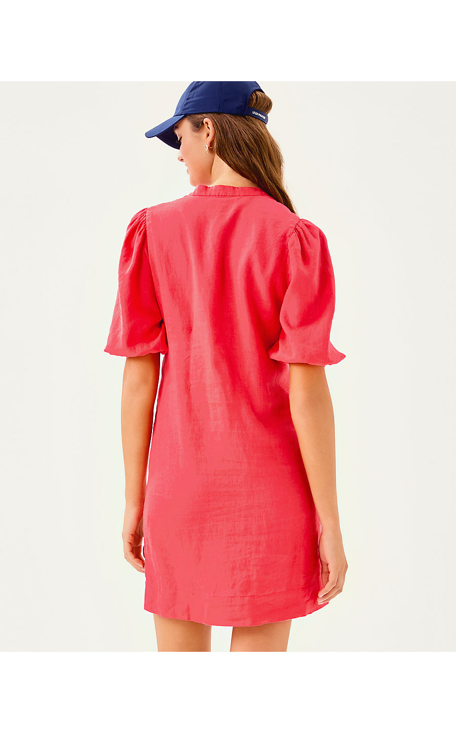 MIALEIGH ELBOW SLEEVE LINEN DRESS, CANE CORAL