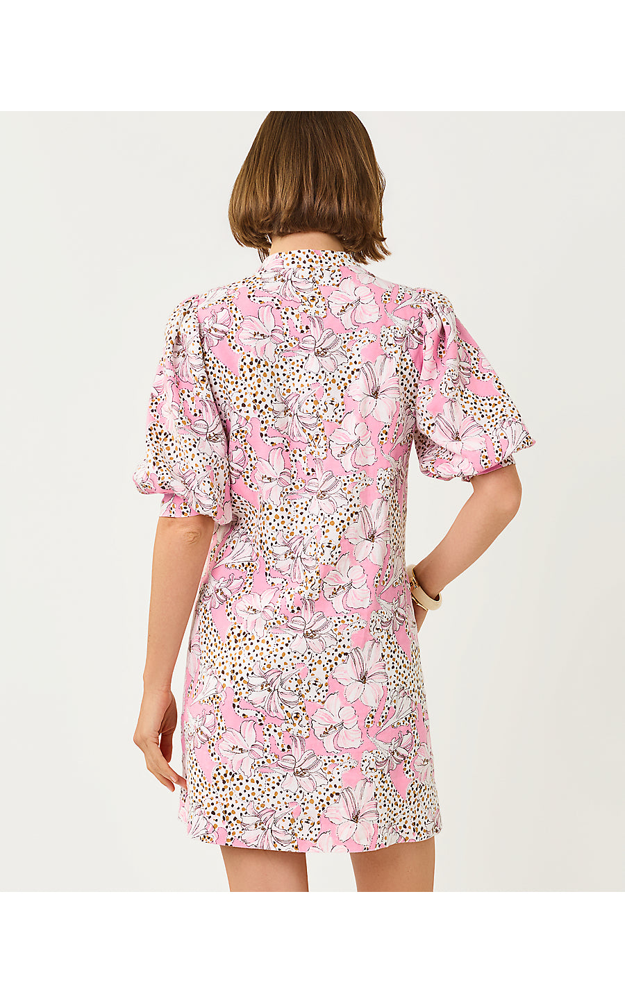MIALEIGH ELBOW SLEEVE LINEN DRESS, CONCH SHELL PINK WILDNESS