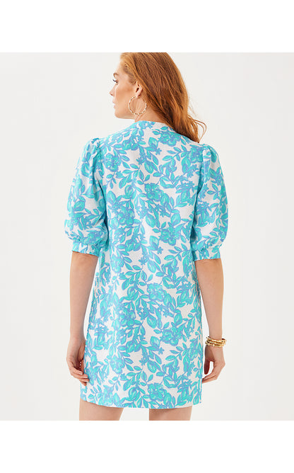 MIALEIGH ELBOW SLEEVE LINEN DRESS, JACARANDA BLUE SIMPLY THE ZEST