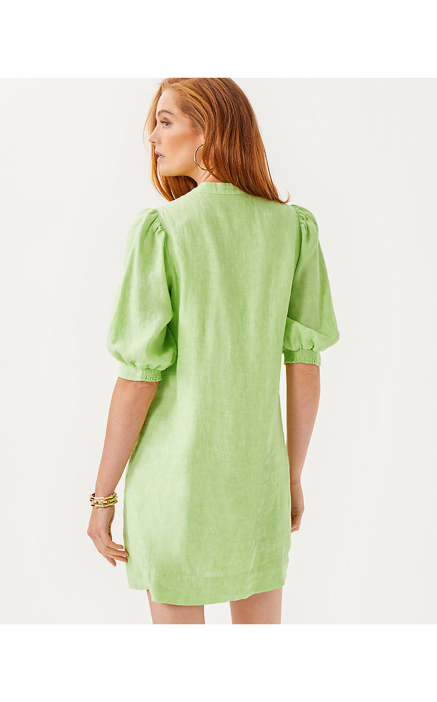 MIALEIGH ELBOW SLEEVE LINEN DRESS, JADE LIME X RESORT WHITE  Palm Place