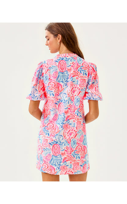 MIALEIGH ELBOW SLEEVE LINEN DRESS, RESORT WHITE LIL SUN SEA SAND