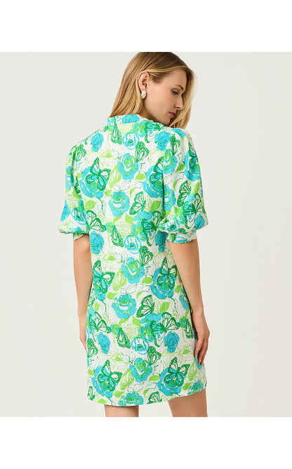 MIALEIGH ELBOW SLEEVE LINEN DRESS, RESORT WHITE MONARCH ROSE