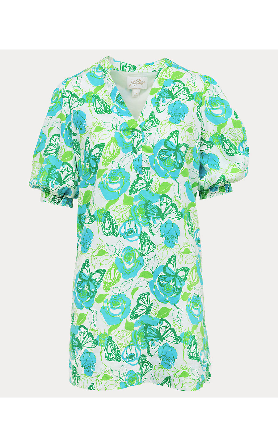 MIALEIGH ELBOW SLEEVE LINEN DRESS, RESORT WHITE MONARCH ROSE