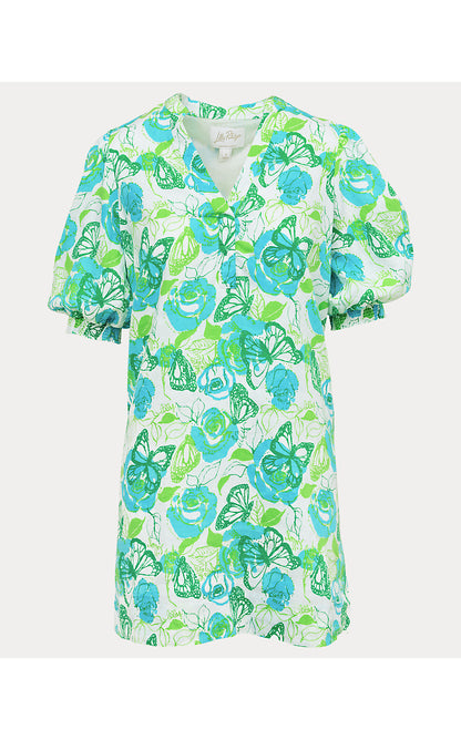 MIALEIGH ELBOW SLEEVE LINEN DRESS, RESORT WHITE MONARCH ROSE