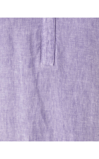 MIALEIGH ELBOW SLEEVE LINEN DRESS, TROPICALIA PURPLE X RESORT WHITE
