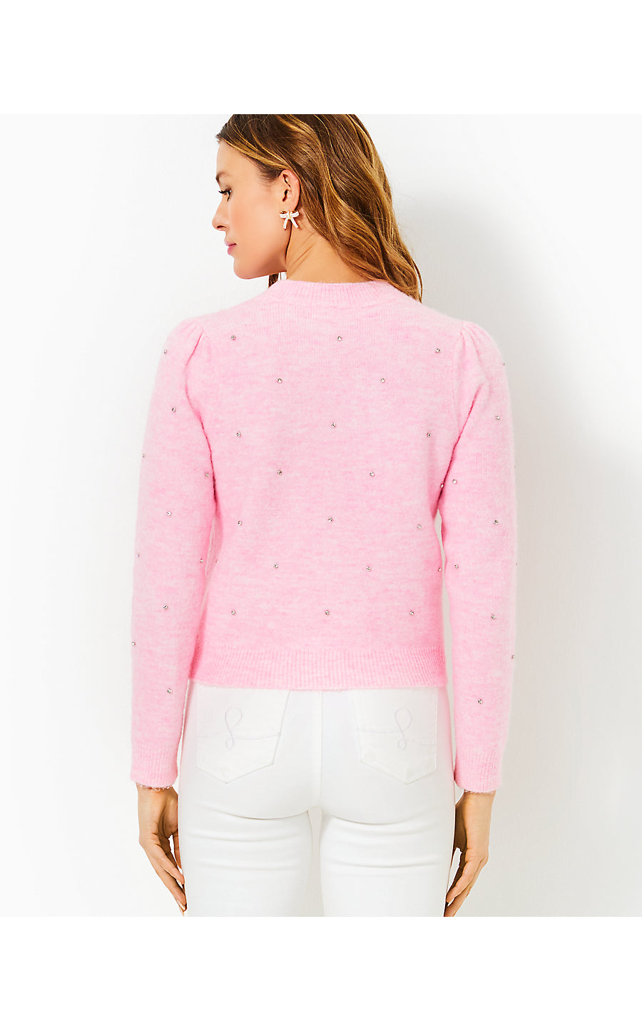 ELLORIE SWEATER, HEATHERED CONCH SHELL PINK PARADISE RHINESTONES