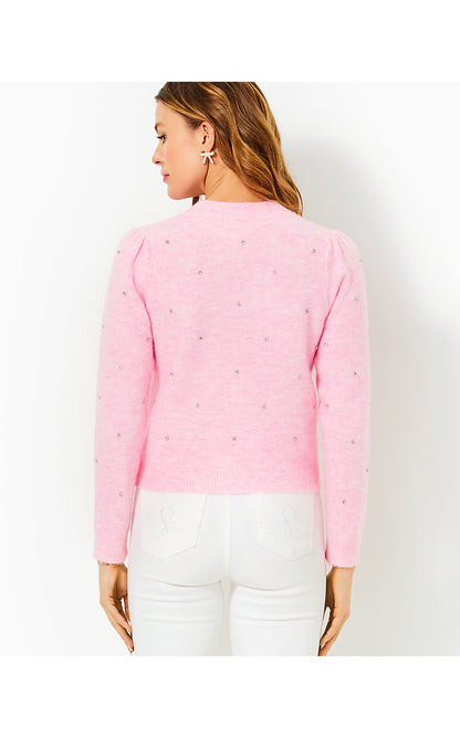 ELLORIE SWEATER, HEATHERED CONCH SHELL PINK PARADISE RHINESTONES