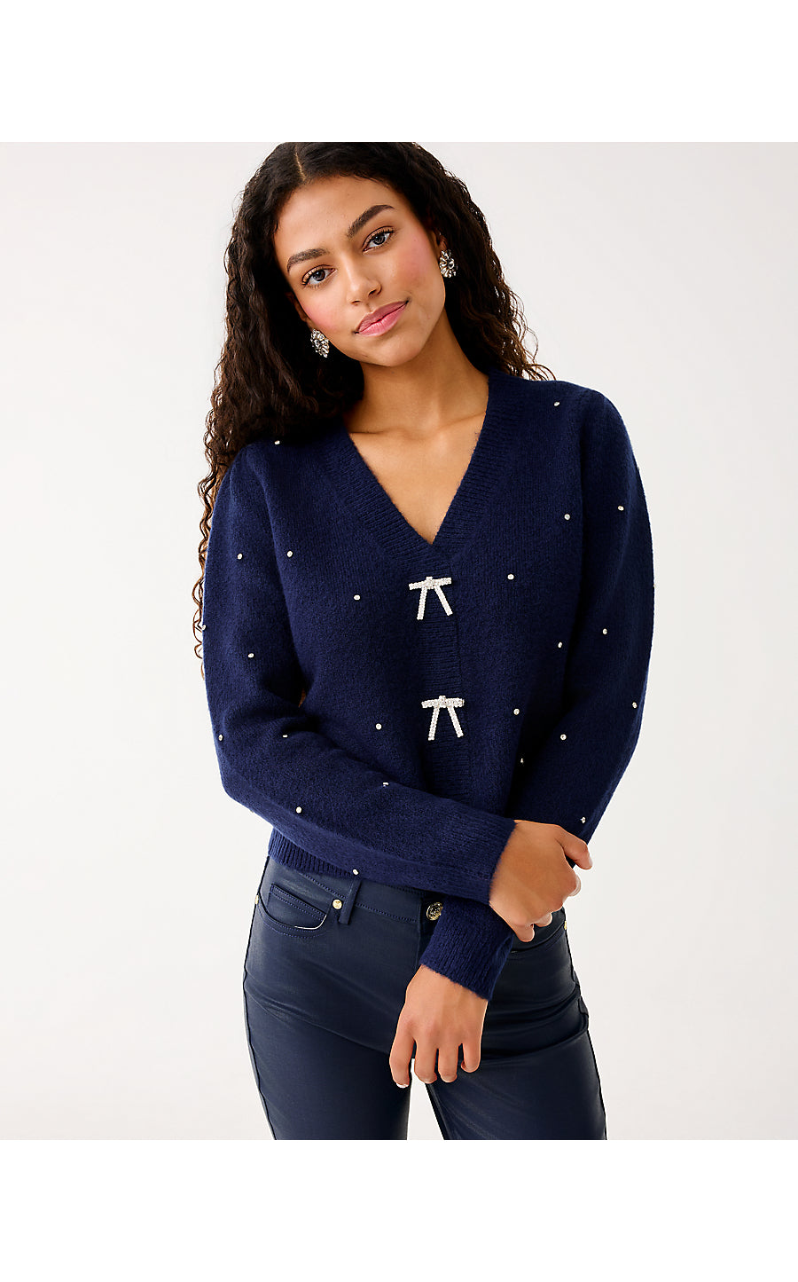 ELLORIE SWEATER, TRUE NAVY PARADISE RHINESTONES