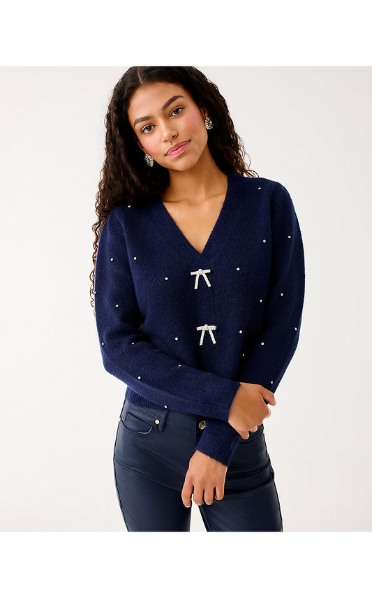 ELLORIE SWEATER, TRUE NAVY PARADISE RHINESTONES