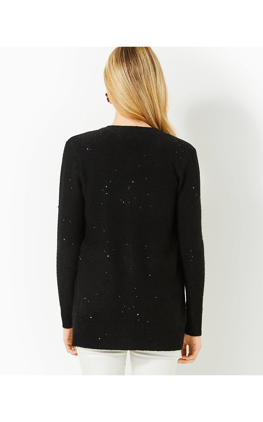 AVERLIE SEQUIN CARDIGAN, BLACK METALLIC